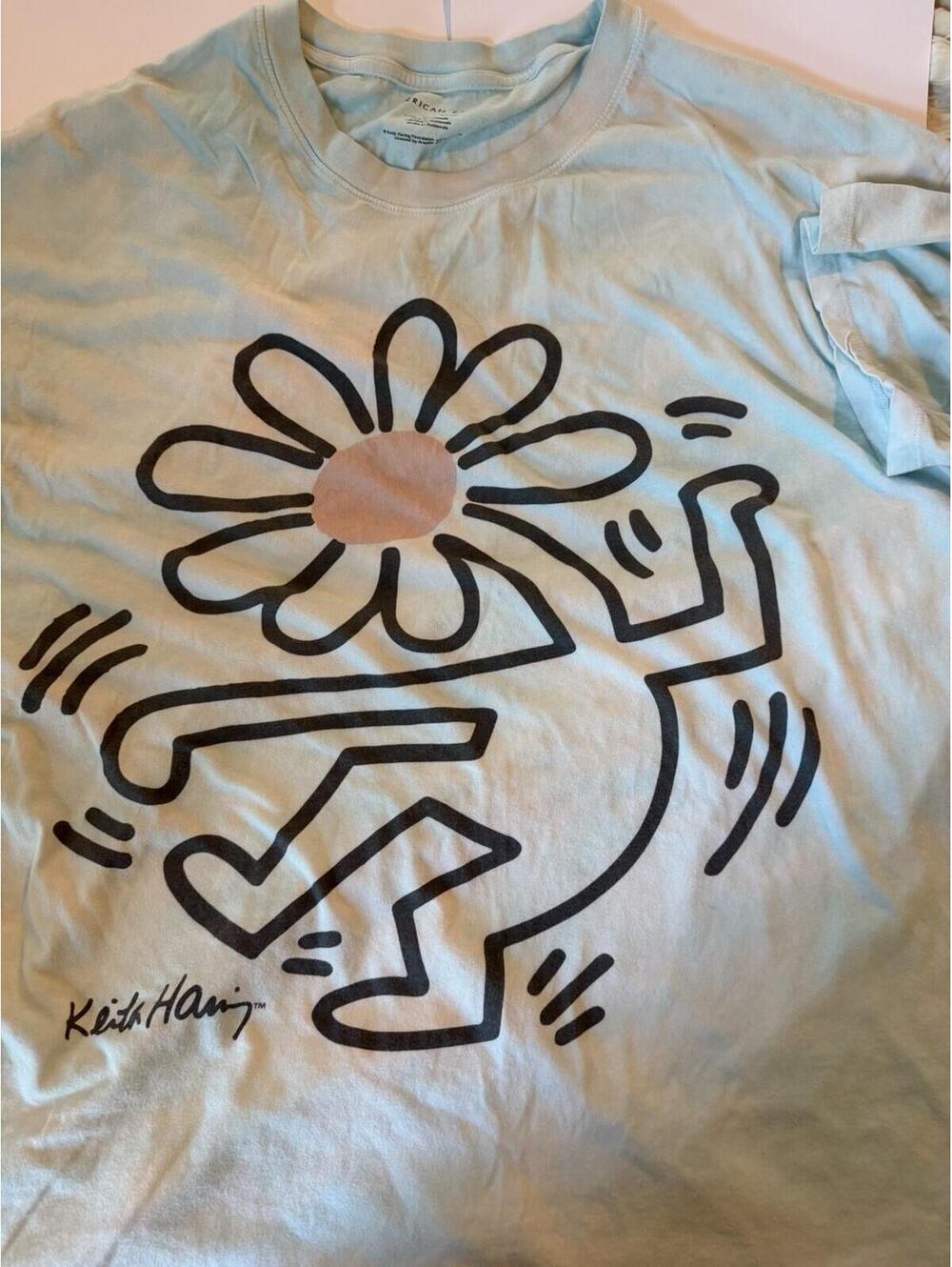 American Eagle Keith Haring Daisy Graphic T Shirt Womens L XL Blue Cotton